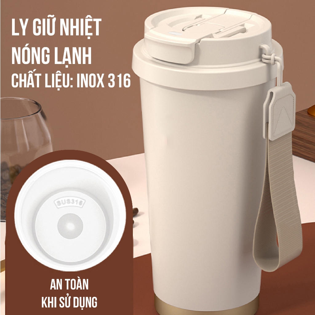 Ly giữ nhiệt tráng sứ cà phê dung tích 530ml, thiết kế mới tối giản, tiện lợi có ống hút | BigBuy360 - bigbuy360.vn