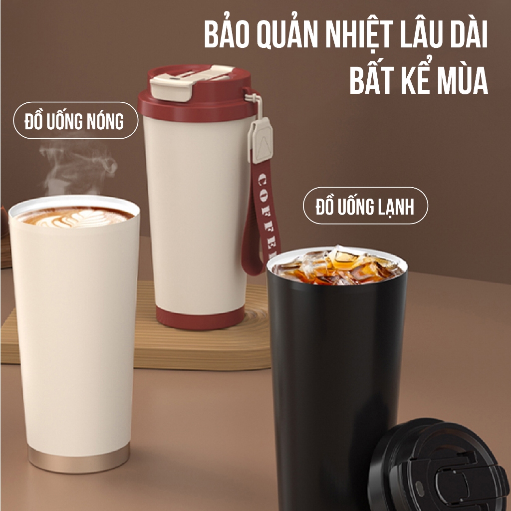 Ly giữ nhiệt tráng sứ cà phê dung tích 530ml, thiết kế mới tối giản, tiện lợi có ống hút | BigBuy360 - bigbuy360.vn