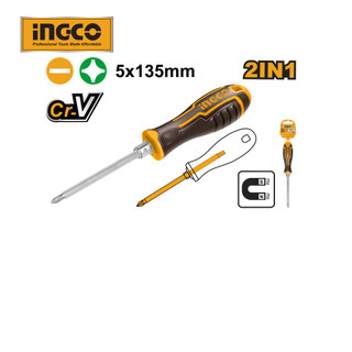 Tua vít 2 đầu INGCO AKISD0203 5x135mm đầu PH1+SL5 chất liệu thép CRV