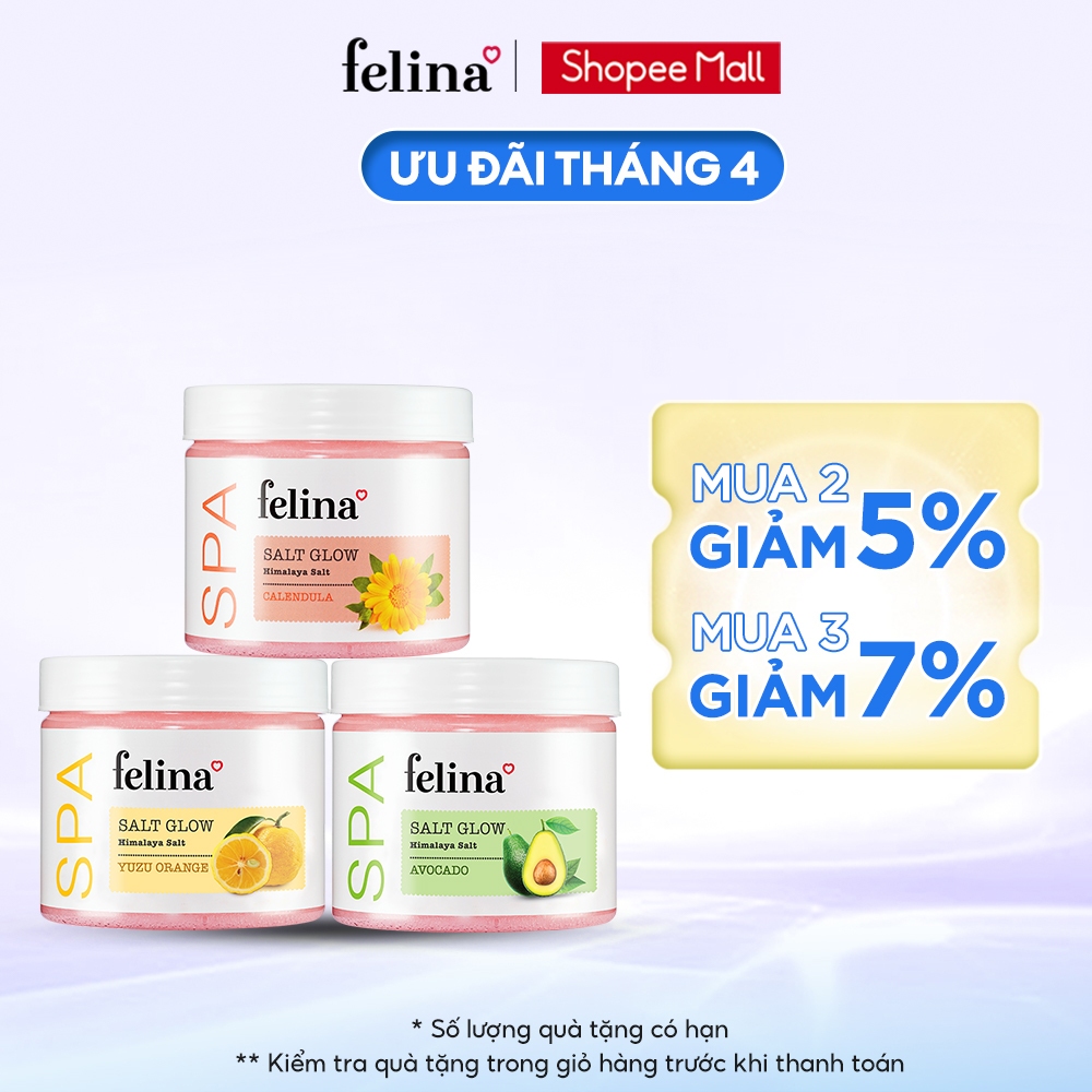 Combo 3 hộp muối tắm tẩy tế bào chết Felina Home Spa 500g/hộp - Muối hồng Himalaya thanh khiết