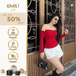 Áo thun dài tay trễ vai Emili áo thun trễ bẹt tay dài hở vai quyến rũ 