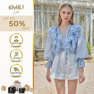 Sơ mi kiểu dài tay phối tai bèo Emili sơ mi kiểu nữ phong cách 