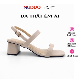 Guốc Nữ Gót Vuông 5p Da Thật Êm Chân, Giày Sandal Nữ Quai Mảnh Kiểu Dáng Thời Trang NUDDO N504