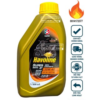 ( GIÁ KM ) Bình 0.8L Dầu nhớt xe tay ga CALTEX HAVOLINE SUPER MATIC SEMI 10W40 SN 800ml - Shopnhottot