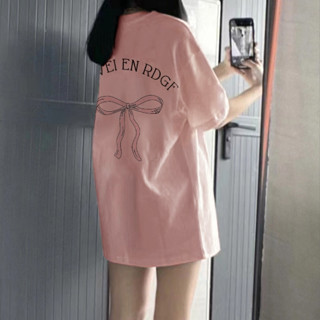 Foucs Màu Hồng áo phông nữ form rộng nơ local brand in ấn cổ tròn dáng rộng áo thun 100%cotton