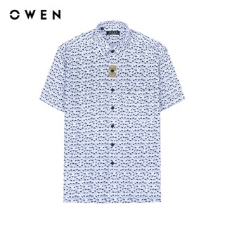 Owen - áo sơ mi ngắn tay body fit ab230627nt màu trắng chất liệu bamboo