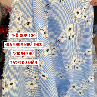 Vải Thô Hoa-thô xốp hoa - may váy áo xòe bồng xinh xắn-Hàng cây xuất dư