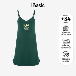 Đầm ngủ hai dây thun Cotton in hoạ tiết phía trước iBasic SW007