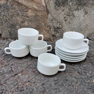  5 Bộ Tách Trà Sứ Trắng Kèm Dĩa Lót. <Mẫu vuông hay tròn tùy bạn chọn> 