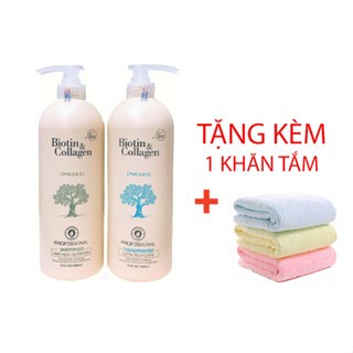 Cặp dầu gội xả Biotin collagen (Dung tích mỗi chai 1000 ml) Tặng khăn tắm xuất nhật