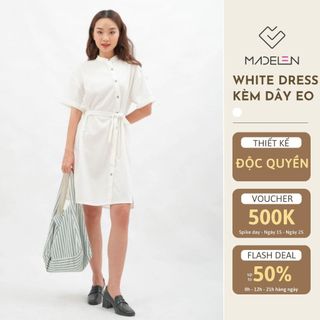 White shirt dress dáng suông kèm dây eo MADELEN