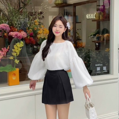 YU CHERRY | Áo thiết kế nữ form babydoll tay bồng dài Babydoll Blouse YA495