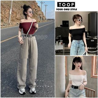 Áo thun kiểu trễ vai form ôm tôn dáng, Áo thun nữ cổ thuyền hở vai gợi cảm 3 màu cực xinh - TOOP