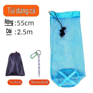 Túi lưới đựng cá rộng 55cm dài 1m5, 2m, 2m5,3m chất liệu nilon siêu bền kèm chân cắm đất - Túi đựng cá chất liệu nilon