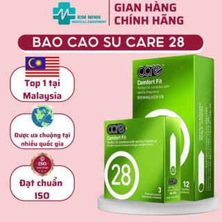 Bao Cao Su CARE 28 Mỏng trơn nhiều gel bôi trơn hương vani bcs nhập khẩu Malaysia hộp 3 chiếc, 12 chiếc
