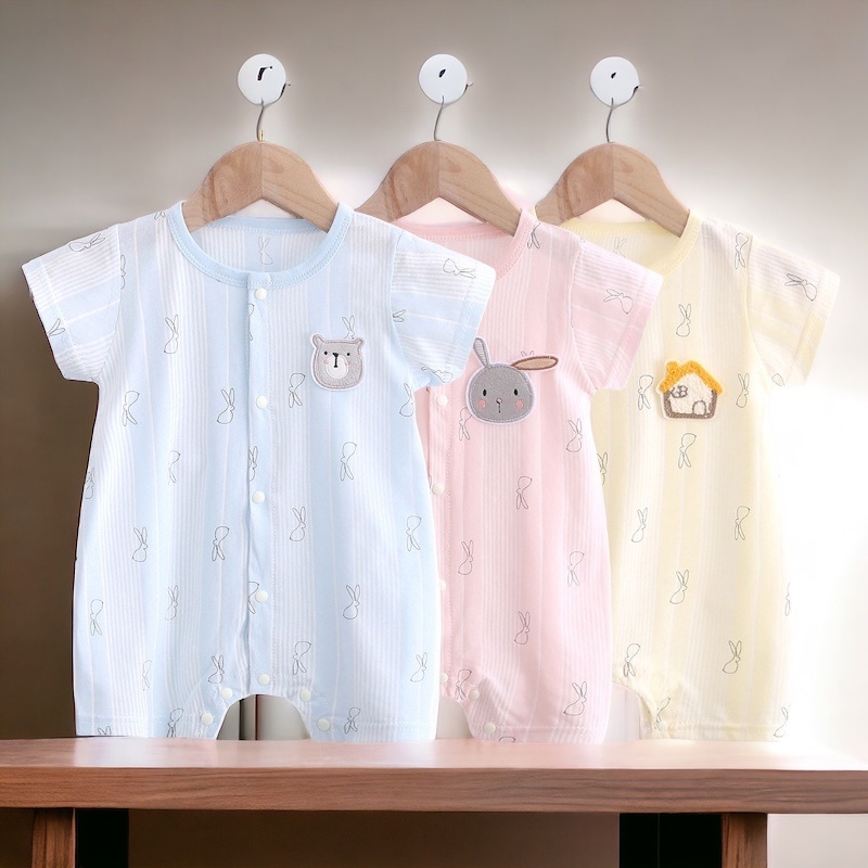 Body đùi vải tăm tre mỏng mát cho bé trai, bé gái sơ sinh hàng Quảng Châu Bộ đồ liền thân, Áo liền q