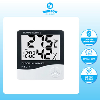 Nhiệt ẩm kế điện tử kiêm đồng hồ báo thức Temperature HTC-1 đo nhiệt độ độ ẩm trong phòng