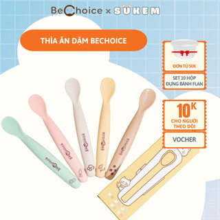 Set 2 Thìa Ăn Dặm Silicon Bechoice Siêu Mềm, Muỗng Ăn Dặm Cho Bé Tập Xúc Kiểu Dáng Hàn Quốc