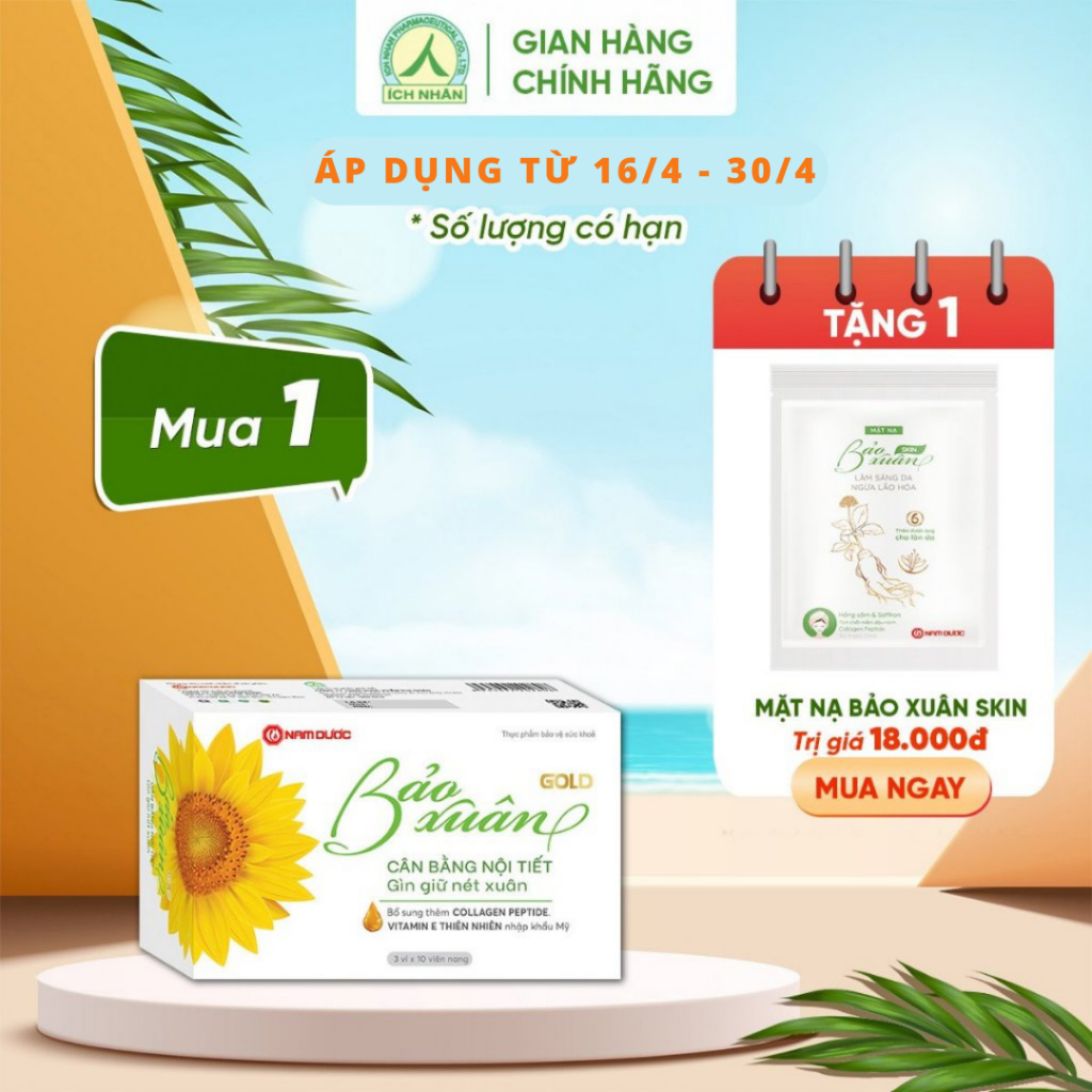 Viên uống Bảo Xuân Gold tăng cường nội tiết tố nữ, cải thiện sinh lý nữ, làm đẹp da, chống lão hóa (Hộp 30 viên)