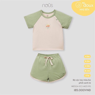 Bộ cộc tay màu be phối xanh lá