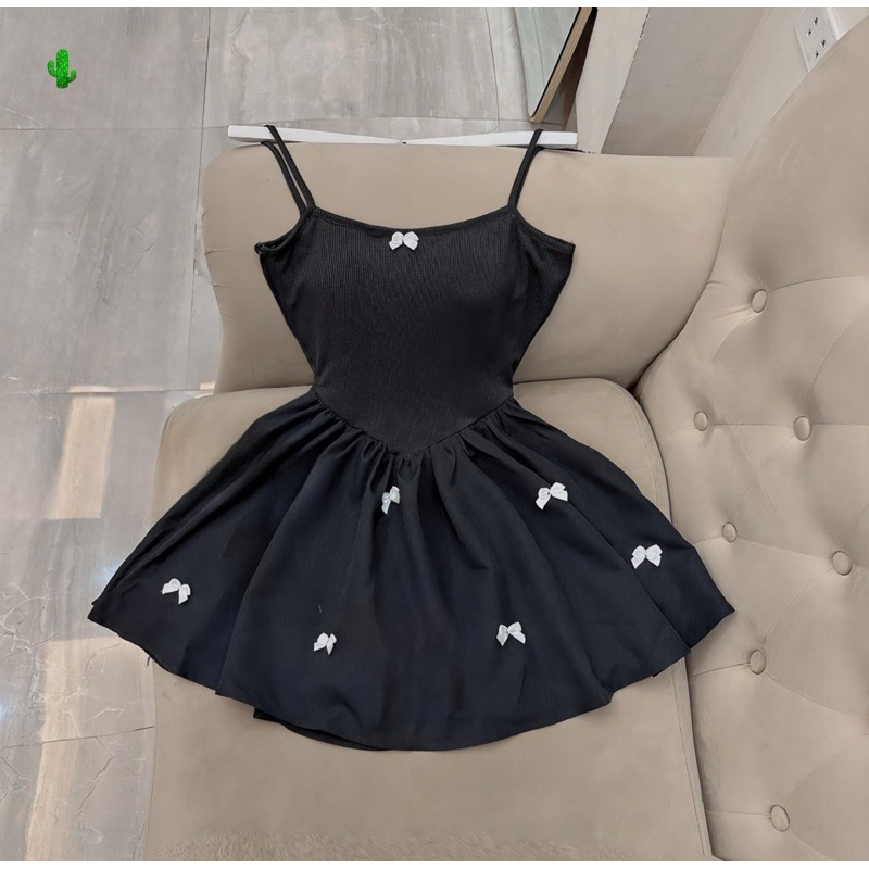 ĐẦM DÂY ĐÍNH NƠ ( kèm bra )