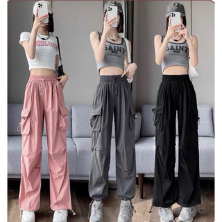 Quần Dài Kaki Ống Rộng Túi Hộp Cạp Cao Lưng Chun Bo Chân Phối Dây Rút Trendy Nam Nữ Unisex