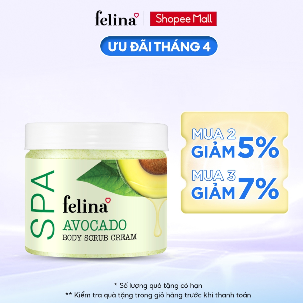 [NEW] Kem tắm tẩy tế bào chết body Felina Home Spa 200g/ 400g  từ bơ nghiền nguyên trái giúp da sạch sâu, ẩm mịn