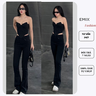 Quần jean nữ ống loe dáng dài cạp cao co giãn EMIX Jeanloe97/P2K4