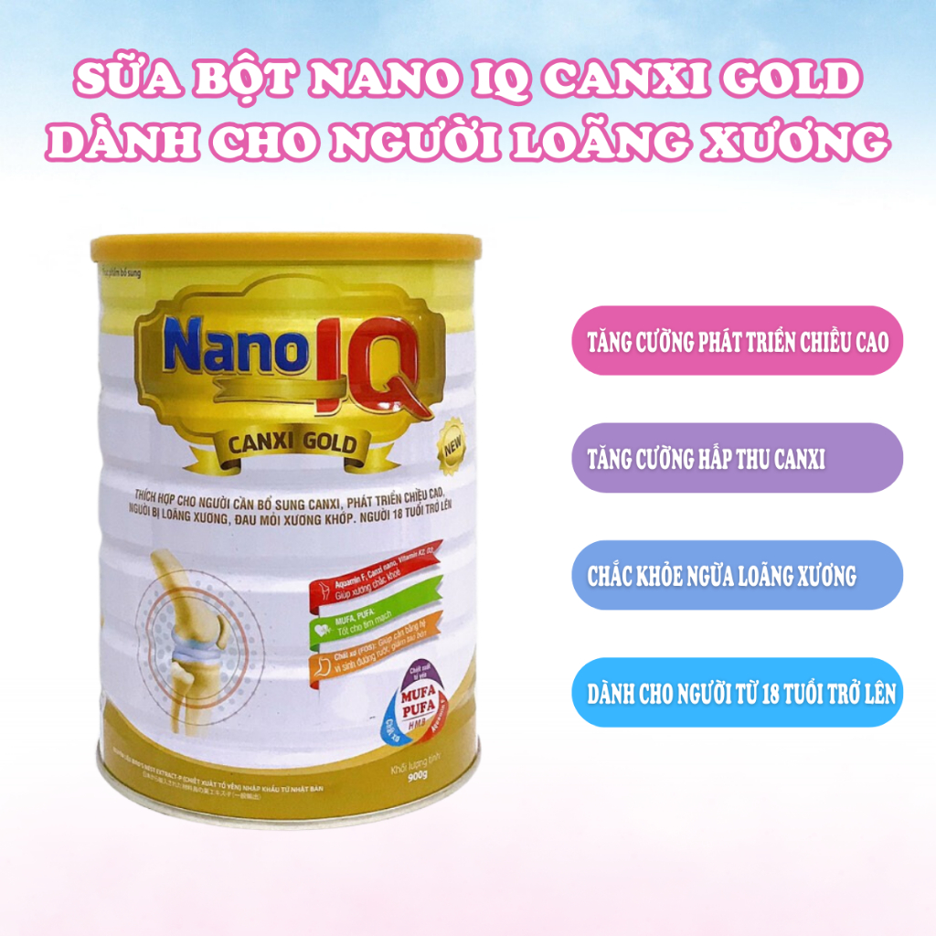 Sữa NANO IQ CANXI GOLD Tăng Cường Hấp Thu Canxi Tăng Chiều Cao Chắc Khỏe Xương Ngừa Loãng Xương 900g