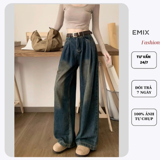 Quần jean nữ ống suông chiết ly eo EMIX Quan9289/P13K27