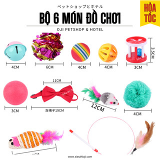 Đồ chơi cho mèo, bộ 6 món, banh đuổi bắt, chuột đồ chơi