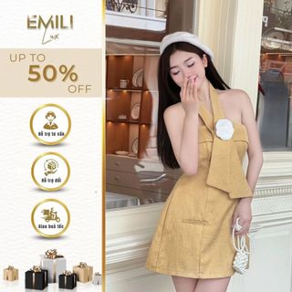 Váy dạ tweed dáng ngắn Emili váy dạ ngắn cổ hoa trắng phong cách 