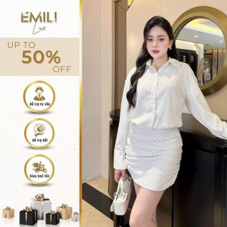 Váy sơ mi liền thân Emili váy sọc sơ mi dài tay phong cách 