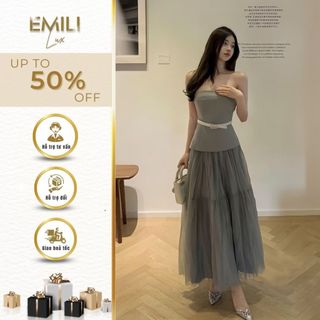 Set áo cúp ngực Emili phối chân váy voan xòe phong cách thời trang tiểu thư 