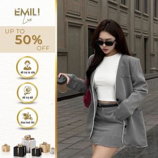 Set áo blazer dài tay Emili phối chân váy ngắn đi học đi làm phong cách thời trang ( kèm belt và áo thun) 