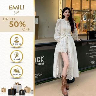 Set váy ren dài tay Emili đầm dài đi tiệc phong cách thời trang 