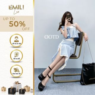 Set áo 2 dây tai bèo Emili phối chấn váy dài suông xẻ ngang phong cách 