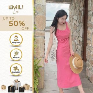 Đầm maxi 2 dây đi biển Emili đầm hồng hai dây phong cách đi du lịch, đi biển 