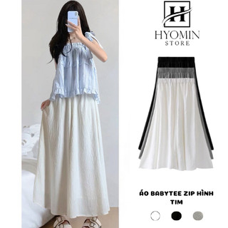 Quần áo nữ bigsize quần gió nhăn ống rộng giả váy cạp cao mix áo hai dây hyominstore
