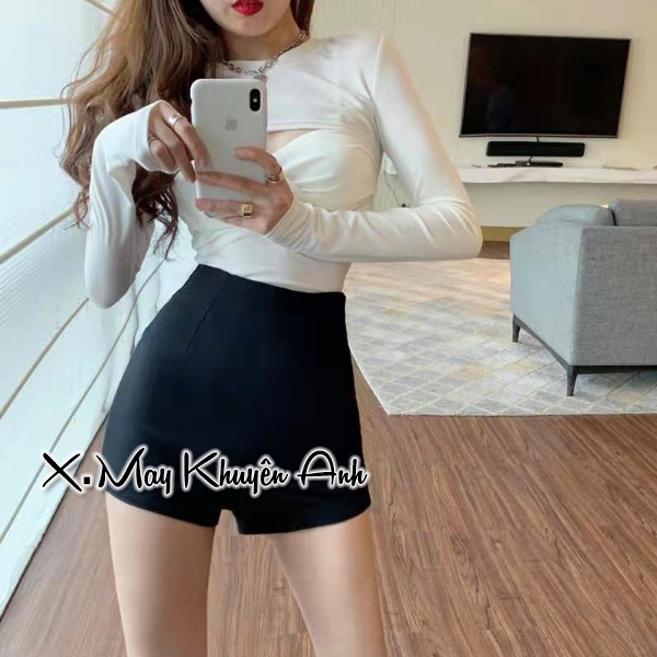 Quần short nữ cạp lưng cao, quần short dancer lưng cao khoá sườn giọt lệ màu đen chất Umi hàn nhảy đ