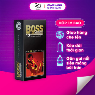 Bao cao su Boss 4 in 1, gân gai, siêu mỏng, kéo dài thời gian, hộp 12 cái