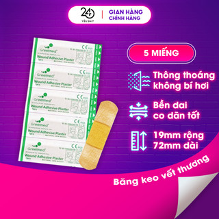 Set 5 băng cá nhân băng y tế dán vết thương Greetmed 72x19mm thiết kế đơn giản tiện dụng Yeu247