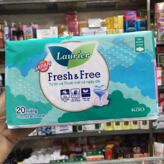 Băng vệ sinh Laurier Fresh and Free siêu thấm siêu mỏng cánh 20 miếng