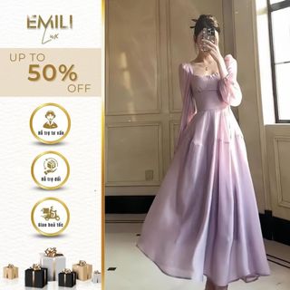 Đầm voan cúp ngực tay bồng Emili đầm dài táy dáng xòe phong cách 