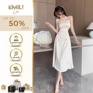 Đầm lụa hai dây khoét eo Emili đầm cúp ngực hai dây phong cách đi tiệc 
