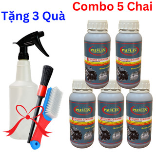 Combo 5 Chai Tẩy Lốc Máy ,Tẩy Đẩu Bò Siêu Sạch Pallas 620ml kèm Bình Kháng hóa chất, Cọ, Bàn Chải