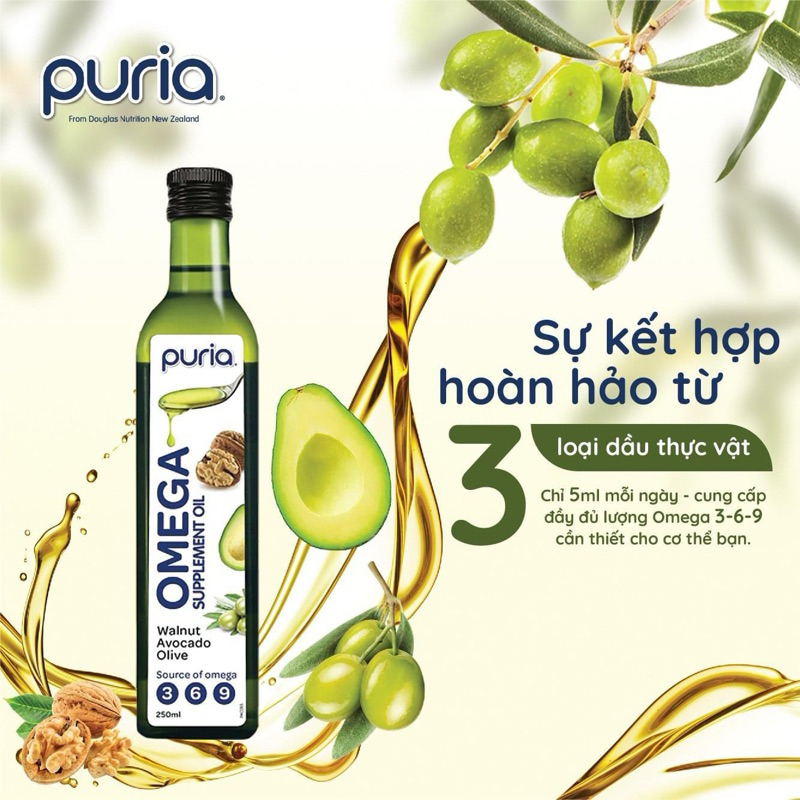 Dầu Puria Omega 3-6-9 Hạt óc chó, bơ và oliu