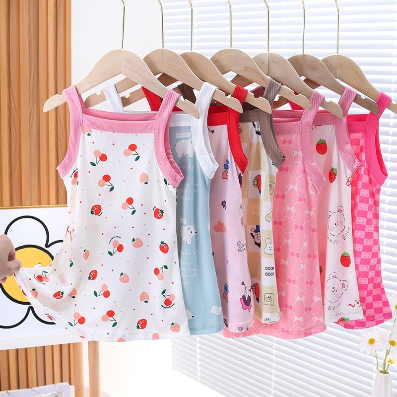 Set 1-3 Đầm công chúa hai dây lụa lạnh thời trang mùa hè cho bé gái 80-160cm