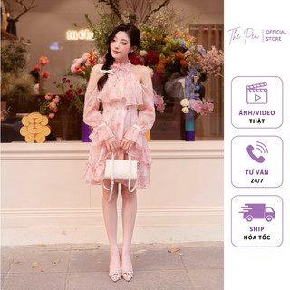 Đầm Voan Hoa Rớt Vai Đính Nơ Tiểu Thư - BLOOM DRESS by The Pea