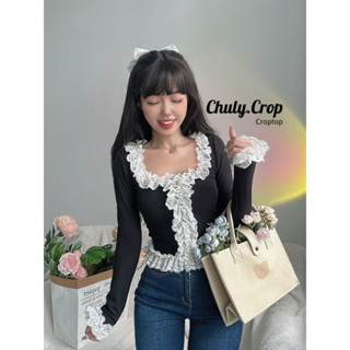 Áo thun kiểu nữ CHULY viền bèo ren tay dài phong cách tiểu thư Hàn Quốc Douyin